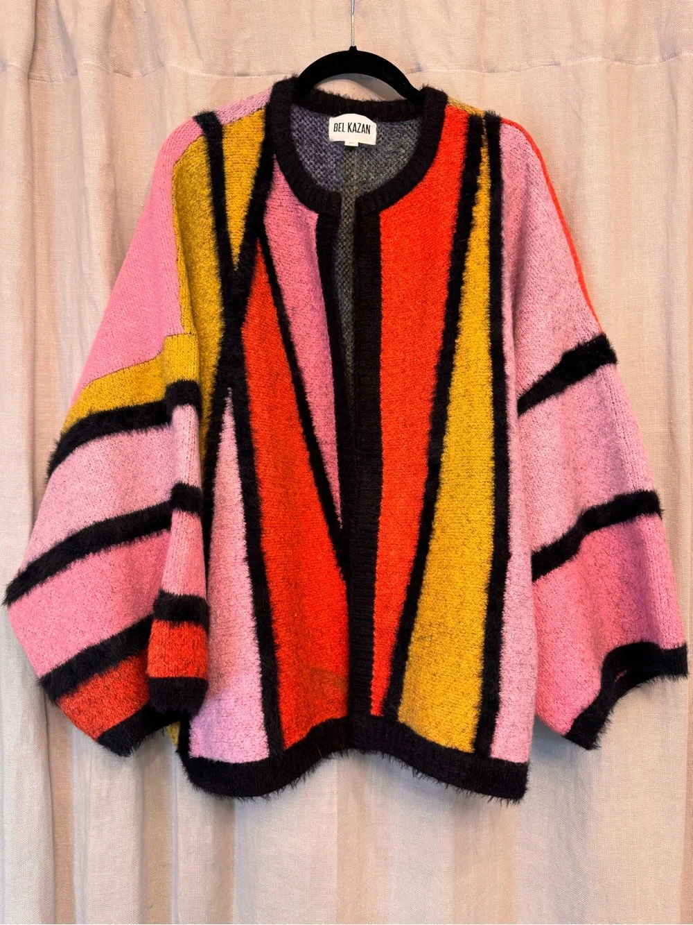BEL KAZAN Oversized Heart Colorblock Cardigan Sweater Kimono OS Like New - Picture 2 of 5
